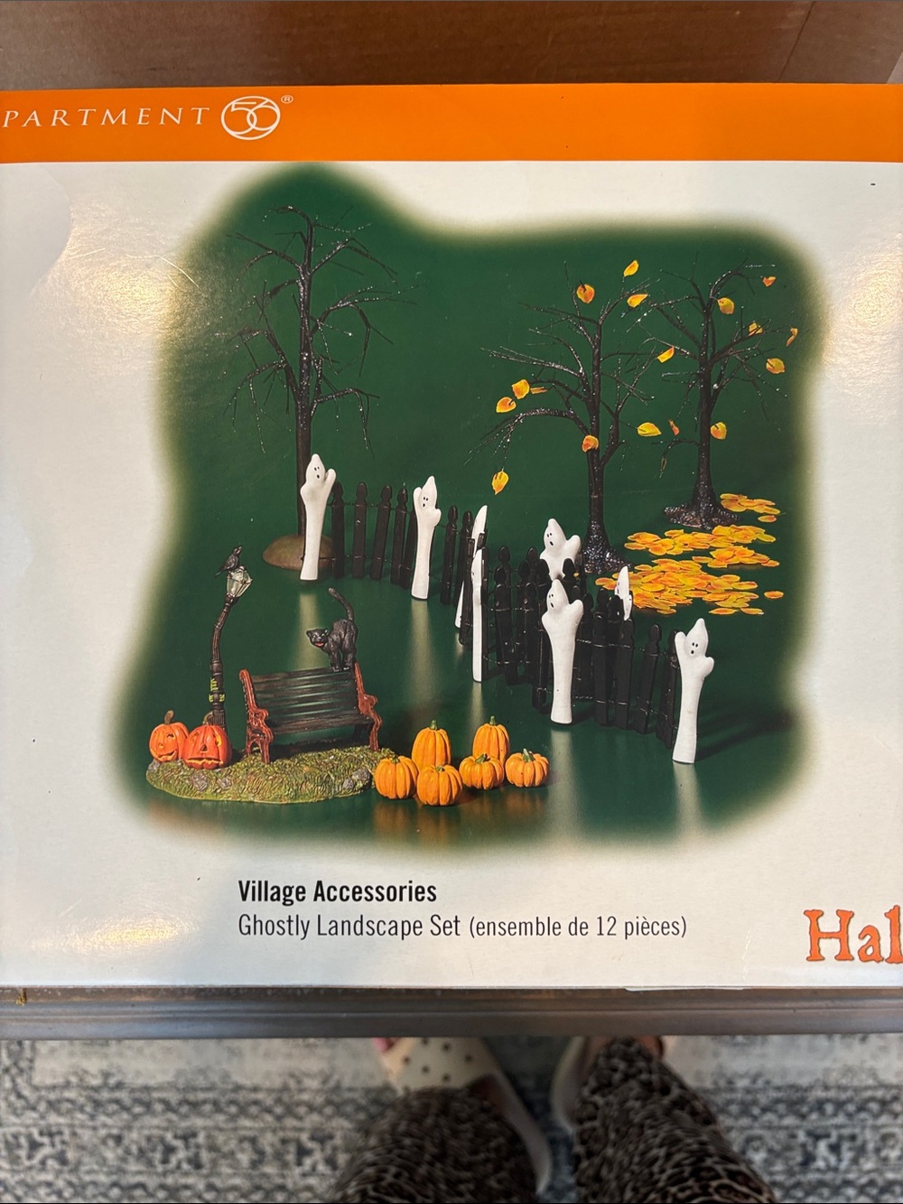 Ghostly Landscape Village Accessories - White Ghosts & Orange Pumpkins
